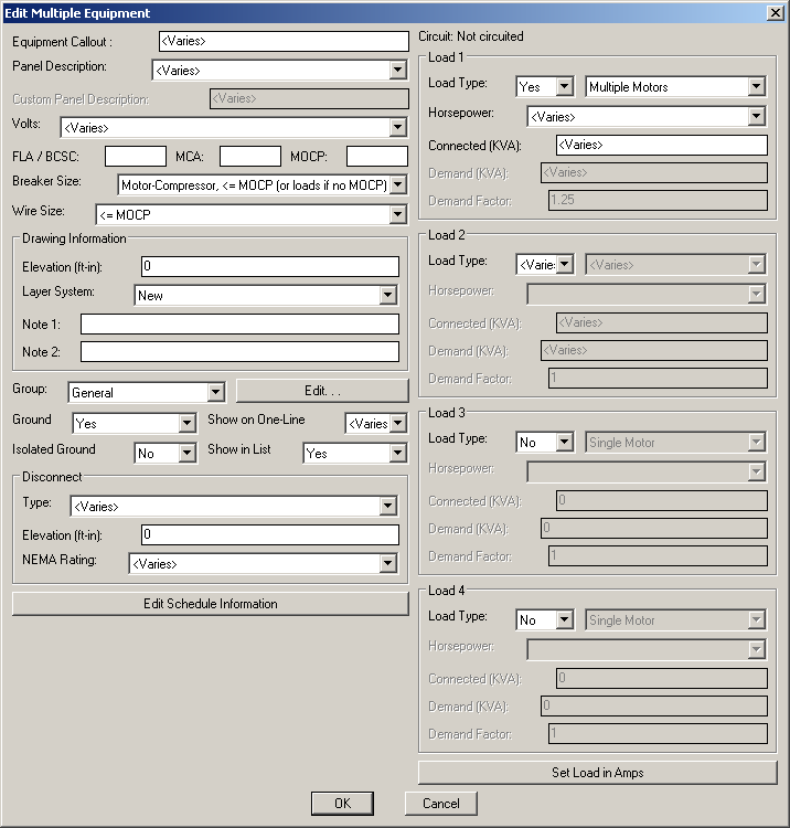 Edit multiple equipment